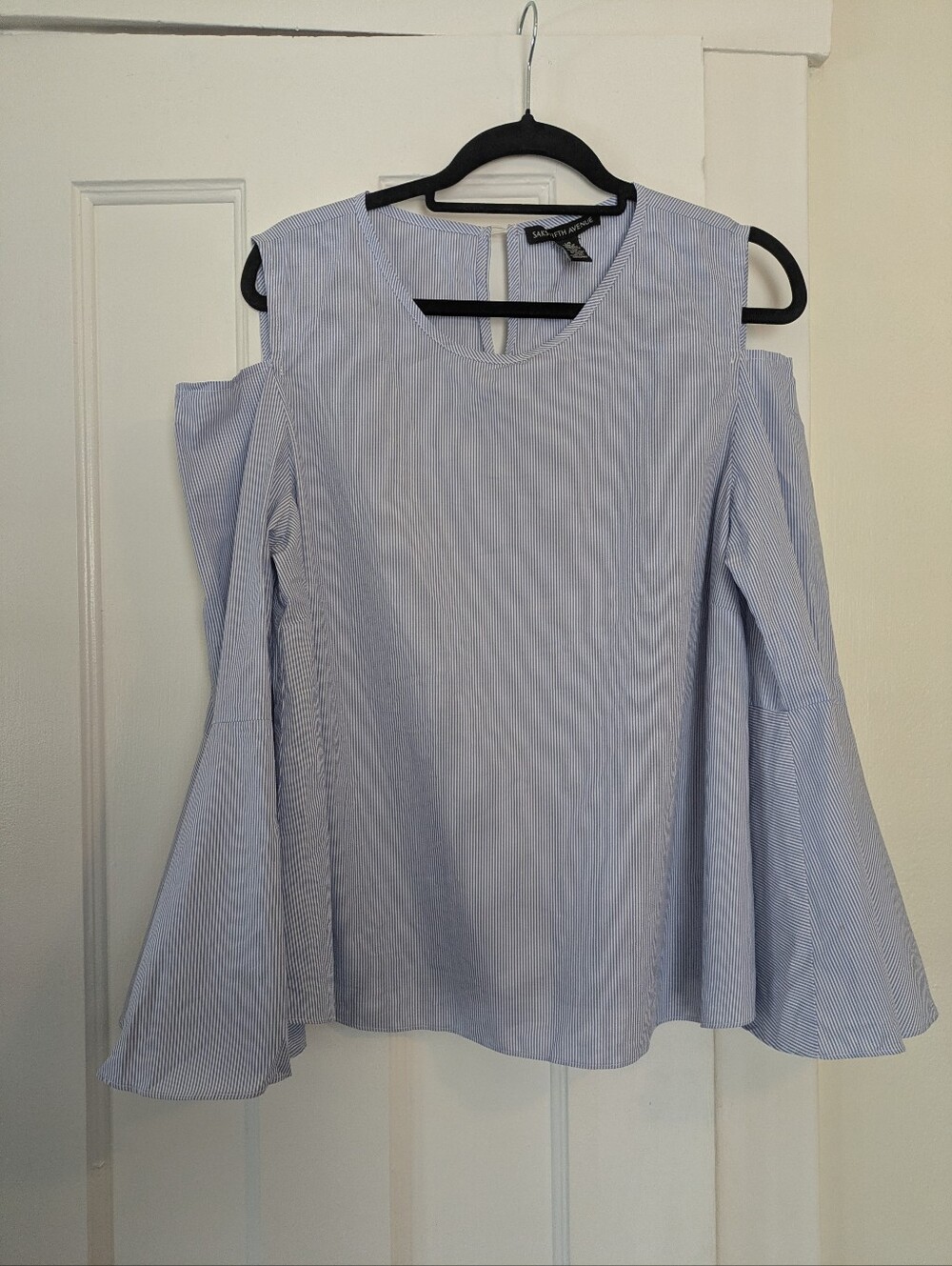 Saks 5th Ave Cold Shoulder Striped Poplin Top With Bell Sleeves